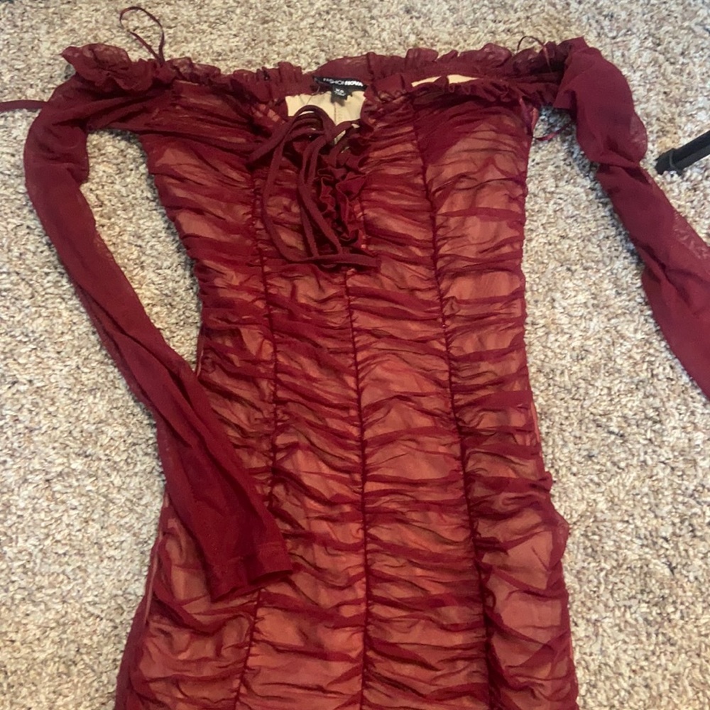 Red Ruched Bodycon Dress